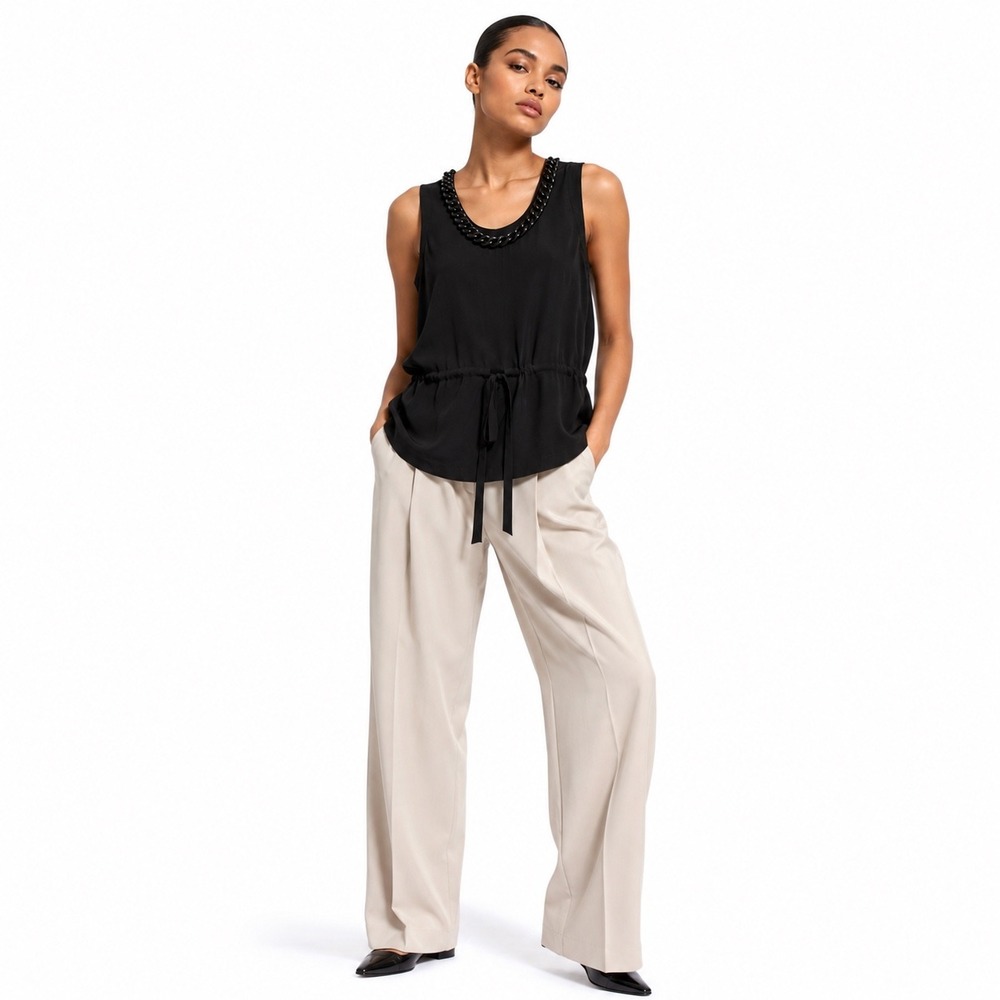 Robert Rodriguez Womens Silk Tank Top Black 8 Chain Neck Quiet Luxury Minimalist